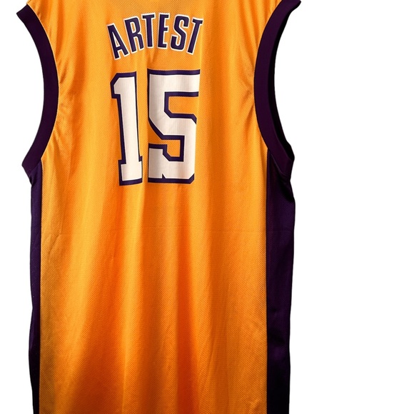 RARE NBA Los Angeles Lakers Ron Artest Jersey # 15 Mens size XL gold - Picture 3 of 7